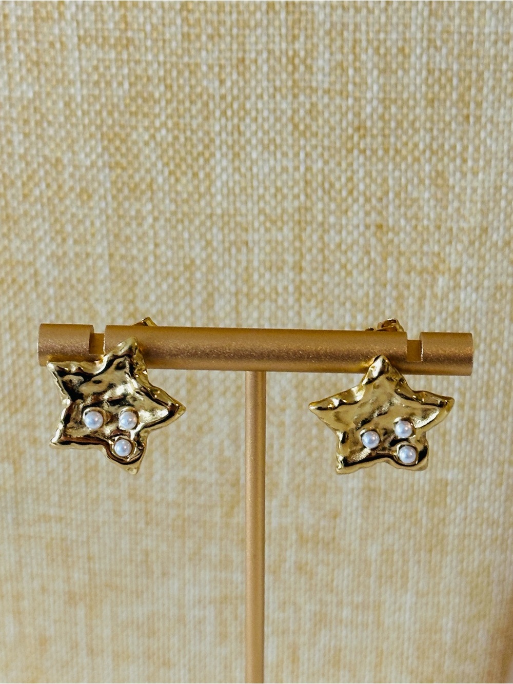 Fashion Jewelry Gold Star Earrings with Pearl Accents - Women Jewelry